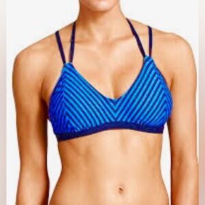 Athleta Navy Striped Triangle Swim Top Women’s Size XL